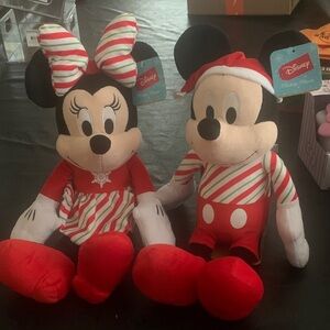 Disney Festive Red and White Mickey and Minnie Plush 12inch Tall